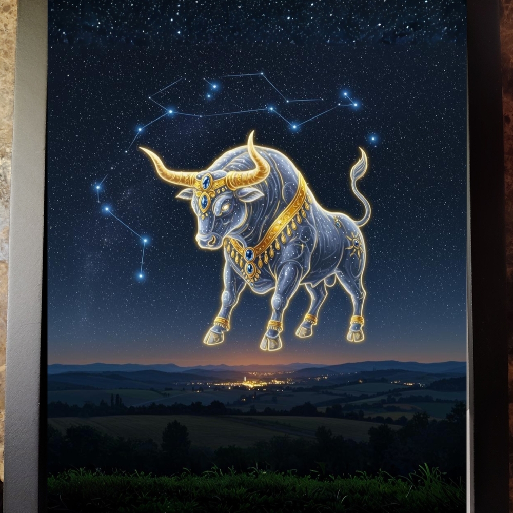 Taurus Zodiac Art Print In Glass Front Frame 8x10